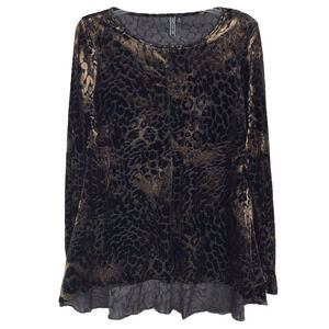Sno Skins Long Sleeve Shirt Top Iridescent Velour Cheetah Print Sheer Sz Medium